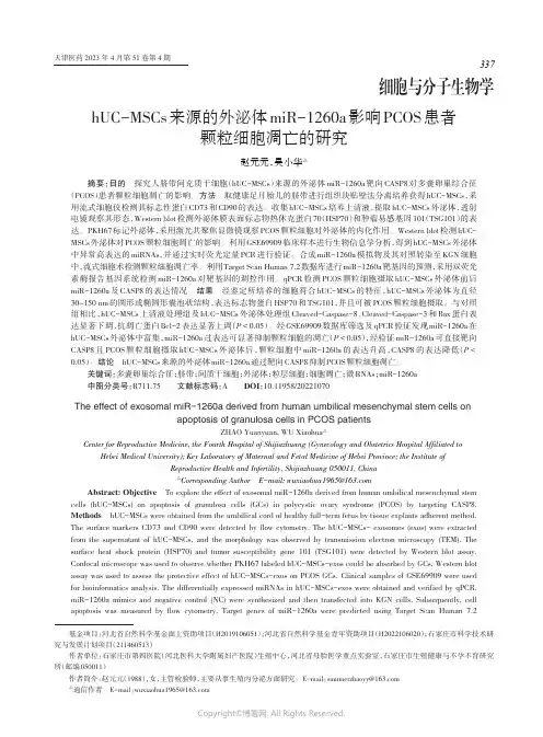 211099472_hUC-MSCs来源的外泌体miR-1260a影响PCOS患者颗粒细胞凋亡的研究
