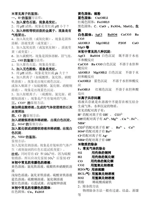 常见离子的鉴别
