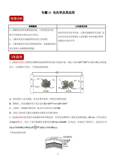 专题11 电化学及其应用(原卷版)