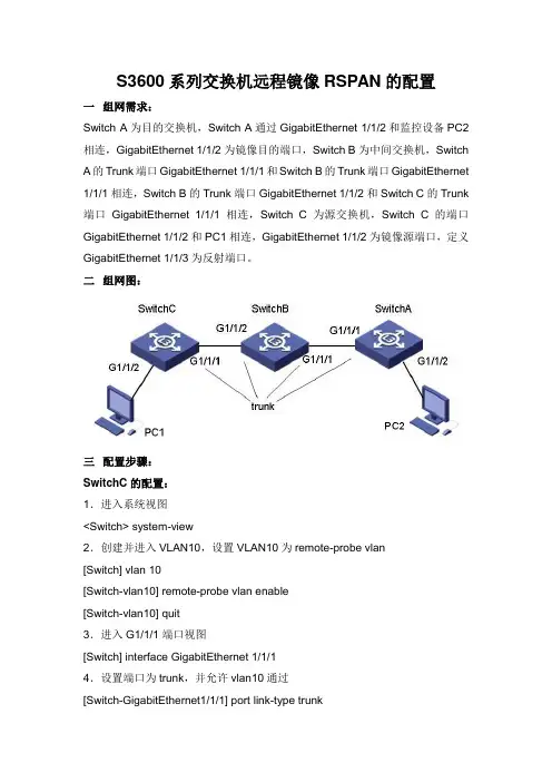 S3600系列交换机远程镜像RSPAN的配置