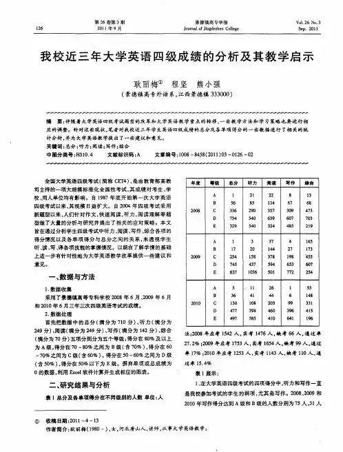 我校近三年大学英语四级成绩的分析及其教学启示