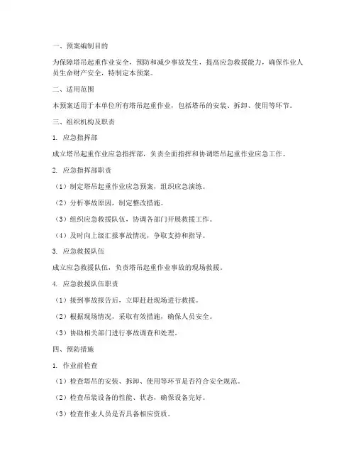 塔吊起重作业应急预案