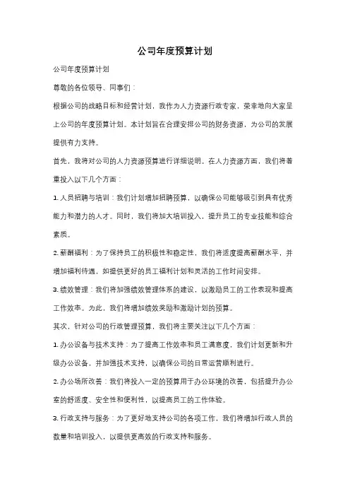 公司年度预算计划