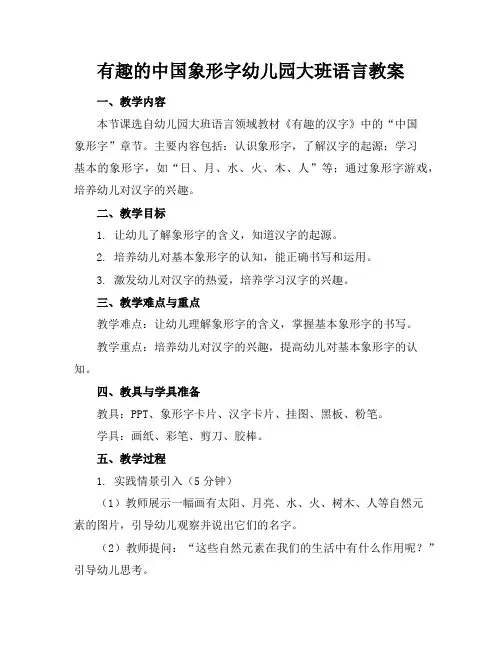有趣的中国象形字幼儿园大班语言教案