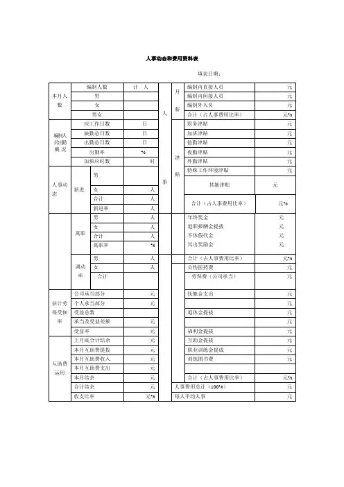 人事动态和费用资料表样稿