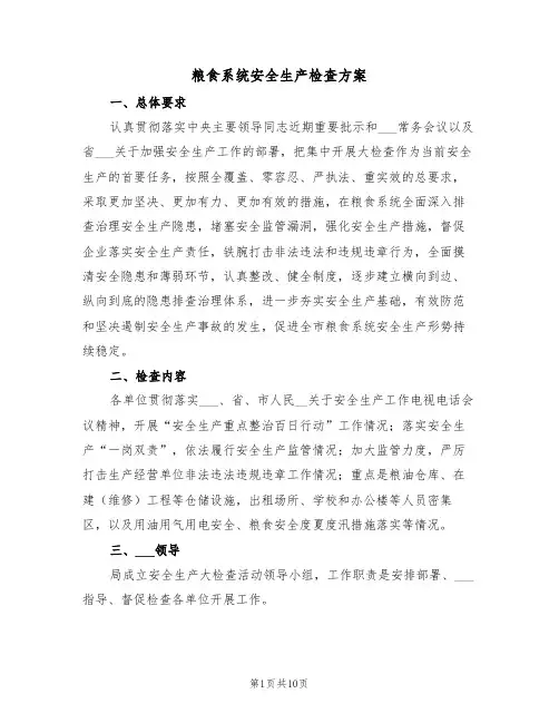 粮食系统安全生产检查方案(3篇)