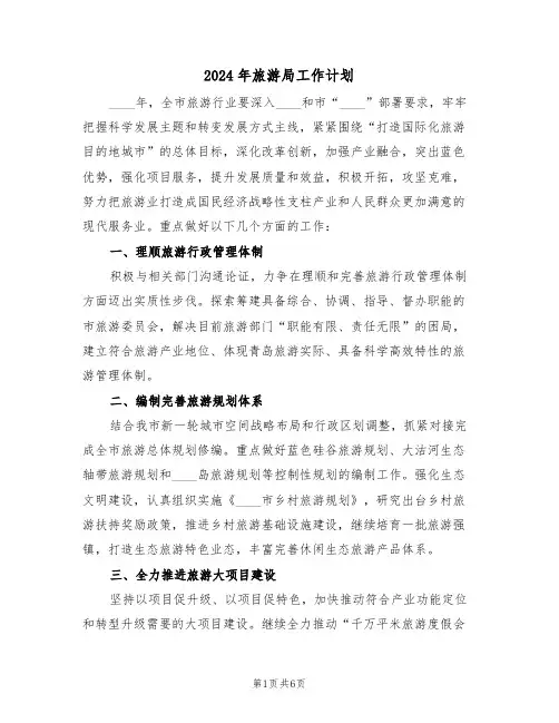 2024年旅游局工作计划（二篇）