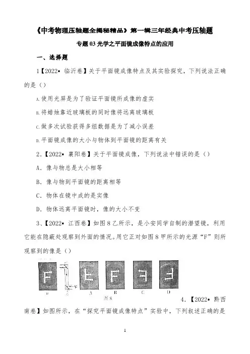 专题03-光学之平面镜成像特点的应用-决胜2022中考物理压轴题全揭秘精品(原卷版)