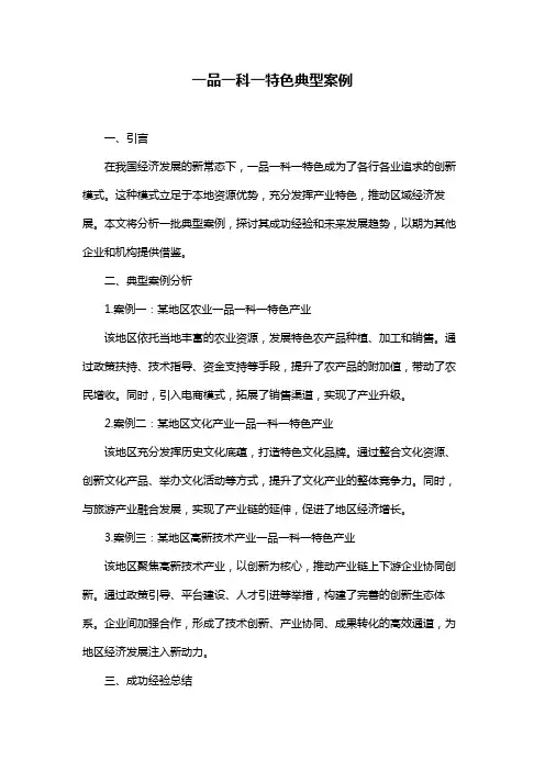一品一科一特色典型案例
