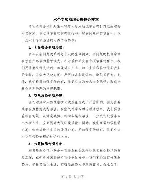 六个专项治理心得体会样本