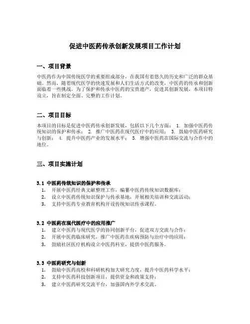 促进中医药传承创新发展项目工作计划