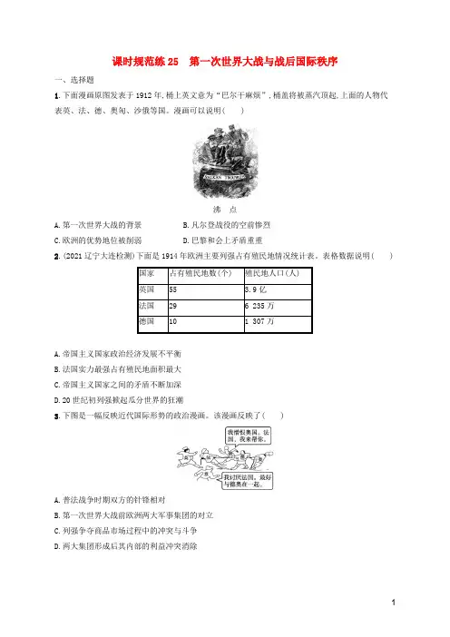 (河北专用)2023年高考历史一轮复习 课时规范练25 第一次世界大战与战后国际秩序(含解析)统编版