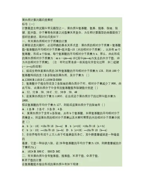 高中生物蛋白质计算问题归类解析.