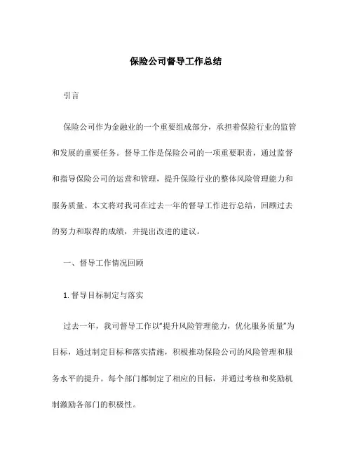 保险公司督导工作总结