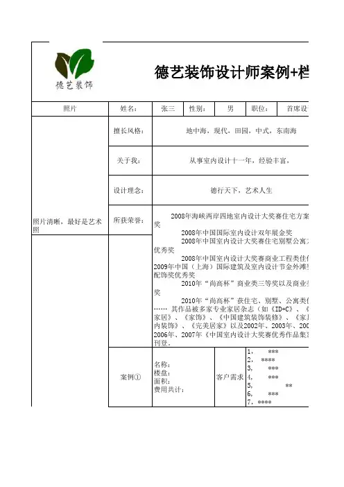 设计师个人档案+案例