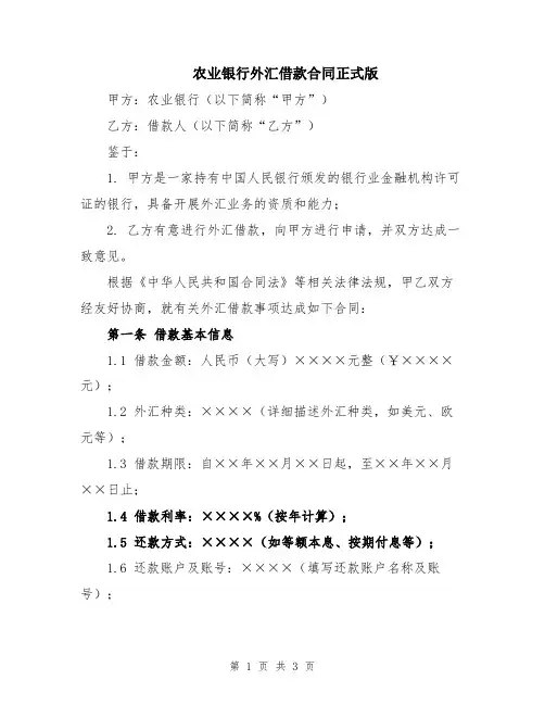 农业银行外汇借款合同正式版