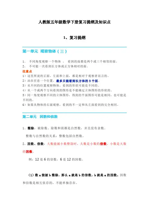 人教版五年级数学下册复习提纲及知识点
