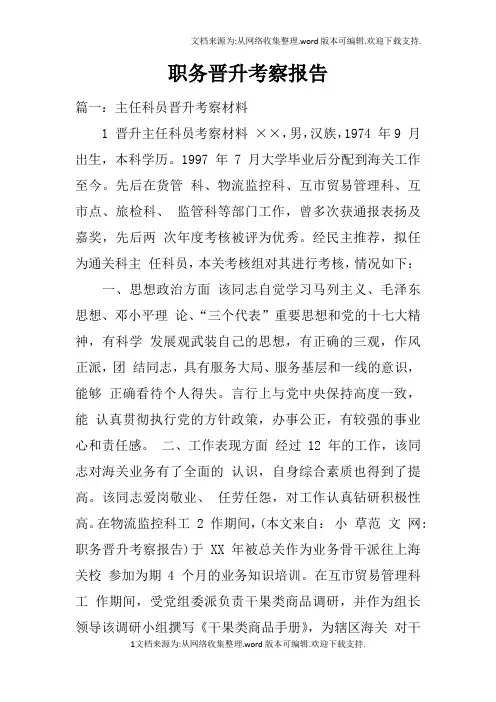 职务晋升考察报告