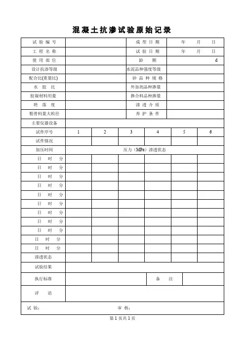 混凝土抗渗试验原始记录