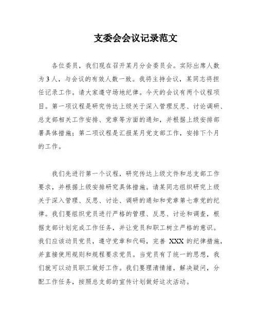 支委会会议记录范文