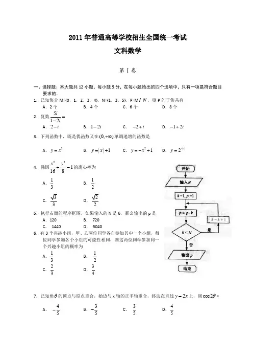 2011年全国高考文科数学试题及答案(全国1卷)