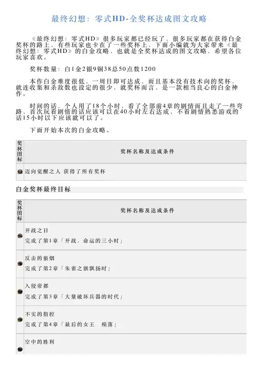 最终幻想：零式HD全奖杯达成图文攻略