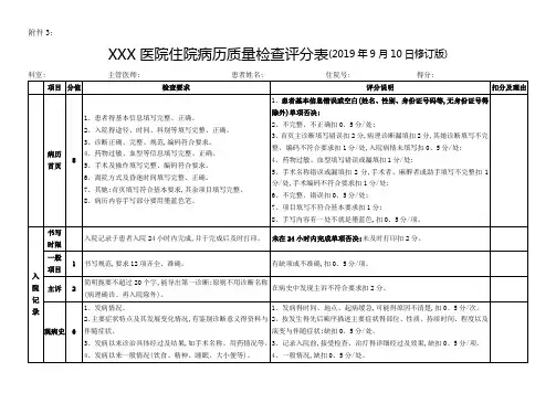 住院病历质量检查评分表(修订)