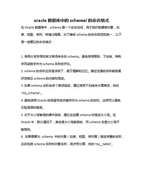 oracle数据库中的schemal的命名格式