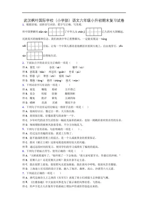 武汉枫叶国际学校(小学部)语文六年级小升初期末复习试卷