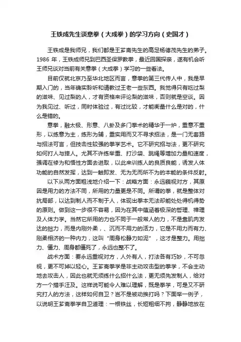 王铁成先生谈意拳（大成拳）的学习方向（史国才）