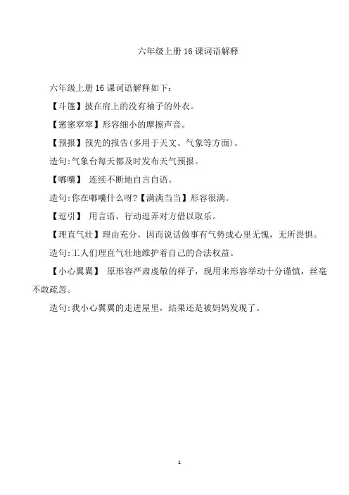 六年级上册16课词语解释