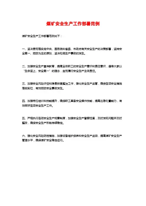 煤矿安全生产工作部署范例