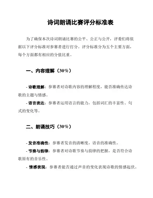 诗词朗诵比赛评分标准表