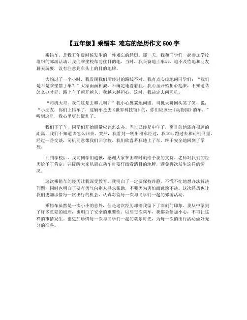 【五年级】乘错车 难忘的经历作文500字
