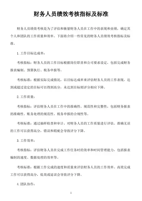 财务人员绩效考核指标及标准