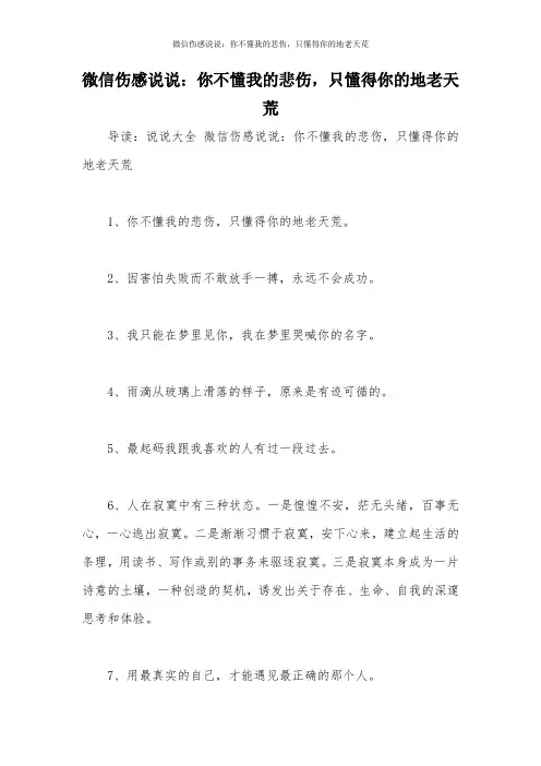 微信伤感说说：你不懂我的悲伤,只懂得你的地老天荒