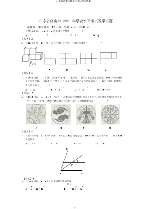 山东省济南市数学中考试题含答案