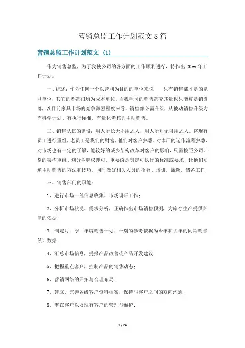 营销总监工作计划范文8篇