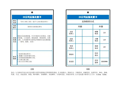 应急处置卡模板