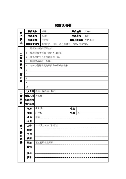 德龙钢铁-炼钢工职位说明书