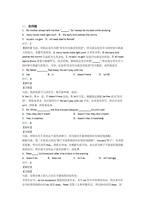 东莞市初中英语常用语法知识——名词经典测试题(含解析)