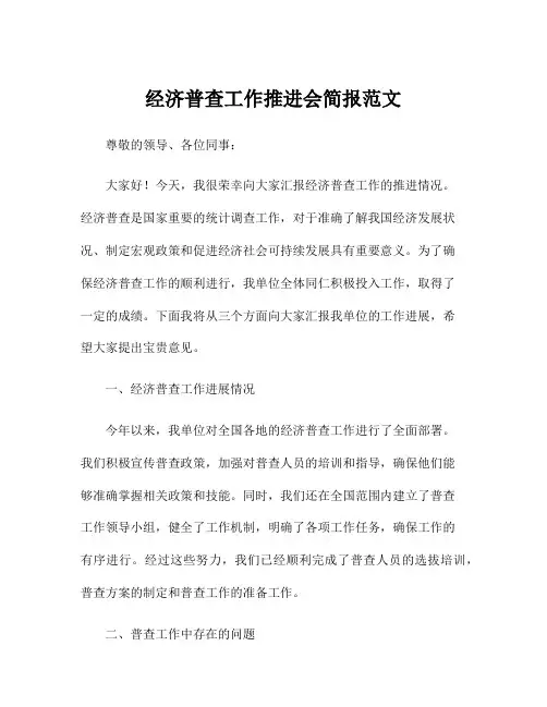 经济普查工作推进会简报范文