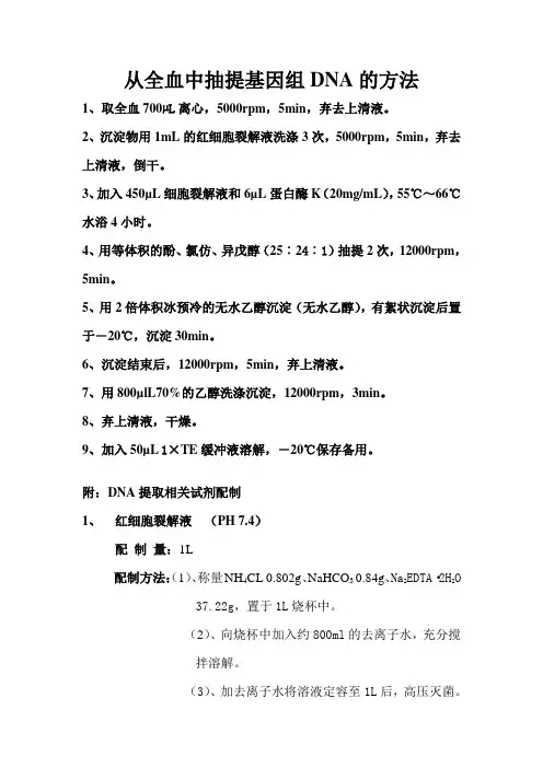 全血DNA提取步骤