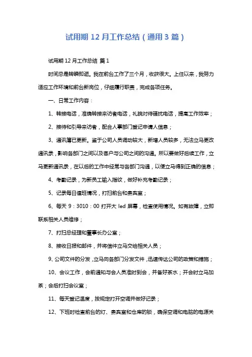 试用期12月工作总结(通用3篇)