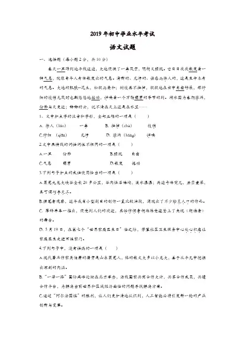 【推荐】2019年江苏各市语文中考试题含答案解析6