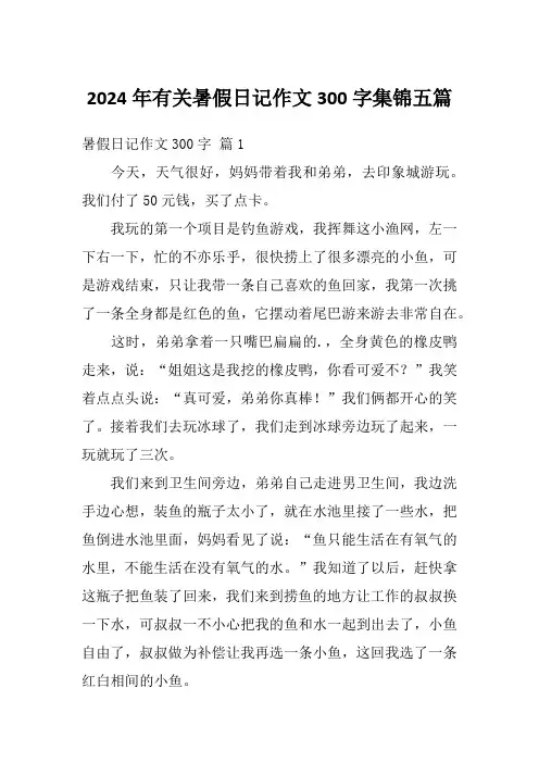 2024年有关暑假日记作文300字集锦五篇
