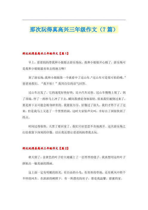 那次玩得真高兴三年级作文(7篇)