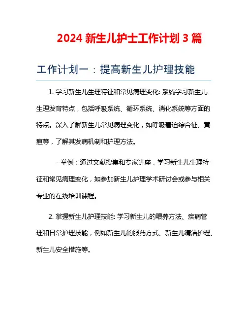 2024新生儿护士工作计划3篇