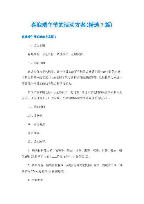 喜迎端午节的活动方案(精选7篇)