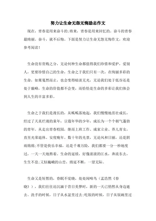 2021年努力让生命无怨无悔励志作文